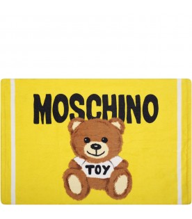 Yellow beach towel for kids with Teddy Bear and logo