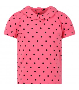 Fuchsia t-shirt for girl with polka dots