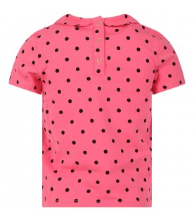 Fuchsia t-shirt for girl with polka dots