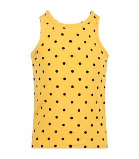Yellow tank top for girl with black polka dots