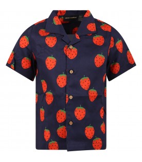 Blue shirt for kids with strawberry print