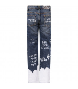 Blue jeans with white print