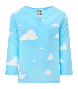 Light blue T-shirt with white clouds