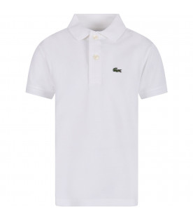 White polo shirt for boy with green crocodile