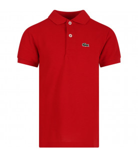Red polo shirt for boy with green crocodile