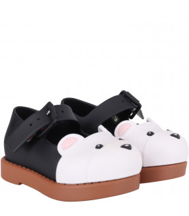 Black and beige girl ballerina flats with bear