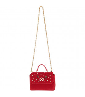 Red girl bag with rhinestoned logo