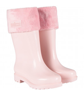 Pink girl rain boots with logo