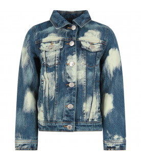 Blue ''Bleach''jacket with white stylized clouds for boy