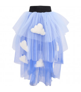 Light-blue skirt for girl with clouds