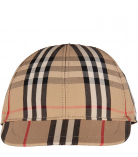 Beige hat for kids with iconic checks