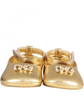 Gold ballerina shoes for babygirl with metallic logo