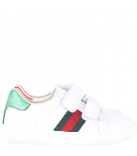 White sneakers for boy with red and green Webs details