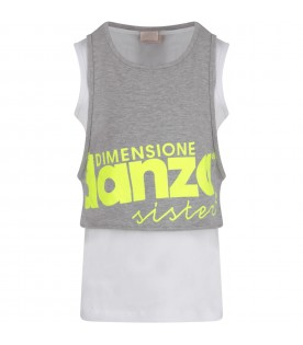 Grey and white tank top with logo for girl