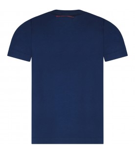 T-shirt bleu pour garçon avec logo rouge et feuille d'érable