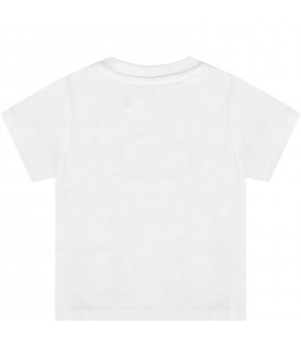 White T-shirt for baby boy with blue logo