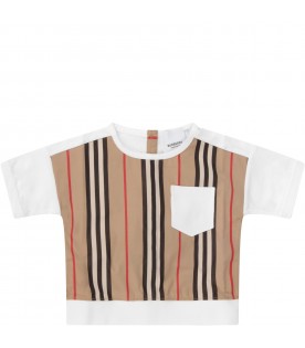 White T-shirt for baby kid with iconic stripes