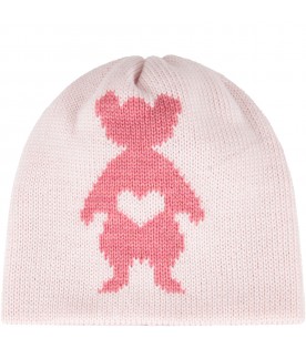Cappello rosa per neonata con orso