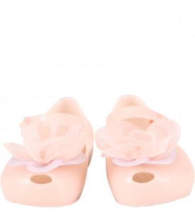 Pink ballerina flats for girl with flower